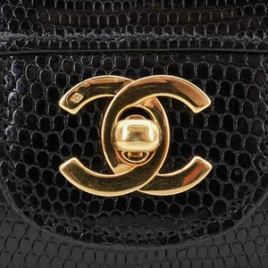 JQ960 - CHANEL Vintage Black Lizard Skin 23cm Classic Flap Bag