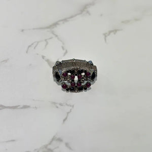 JX404 - CHANEL CC Logo Black / Purple Studs Silver Ring