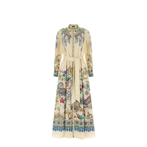 Flora and Fauna Print Long Dress - Multicolor