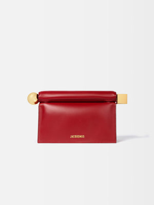 Jacquemus The Rond CarreClutch Folded Clutch In Supple Lambskin Leather Dark Red