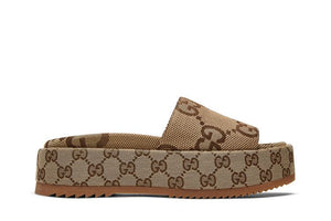 Gucci Wmns GG Lame Platform Slide Sandal 'Camel Monogram'
