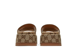 Gucci Wmns GG Lame Platform Slide Sandal 'Camel Monogram'