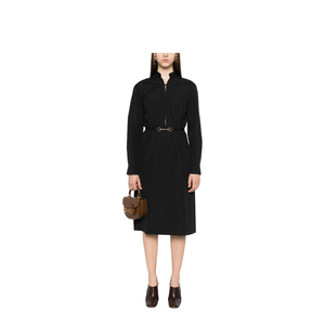 Cotton Poplin Dress with Belt in Black