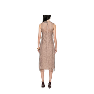 Concealed Rear Hook and Zip Fastening Internal Slip Dress with Tulle Overlay and Rear Slit