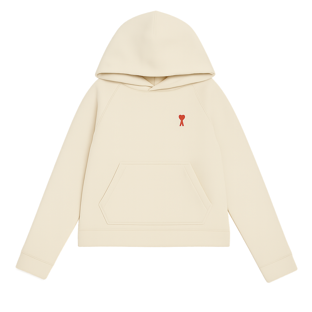 Ami Paris Ami De Coeur Embroidered Logo Hoodie Off White/Red