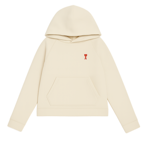 Ami Paris Ami De Coeur Embroidered Logo Hoodie Off White/Red