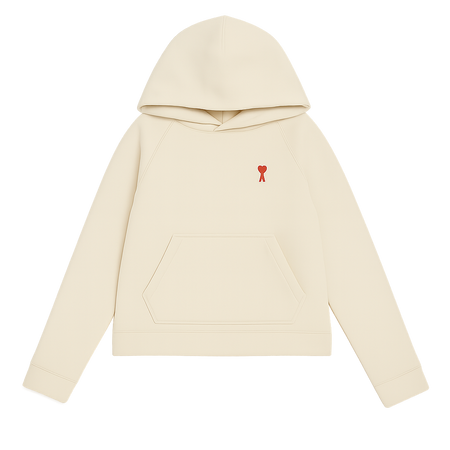 Ami Paris Ami De Coeur Embroidered Logo Hoodie Off White/Red