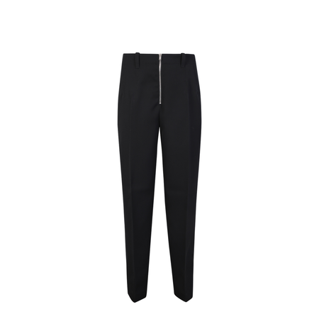 Adjustable drawstring waist. Tapered cut. Front zip closure. Side pockets