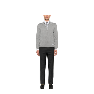 Fine Wool Knit Polo Shirt with Intarsia