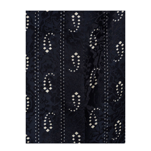 Navy Blue Paisley Print Button Fastening Mandarin Collar Long Sleeves