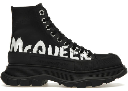 Alexander Mcqueen Tread Slick Boot Polyfaille Graffiti Black White (Women'S)
