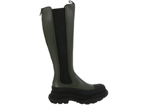 Alexander Mcqueen Tread Slick Knee High Boots Khaki Black (Women'S)