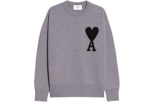 Ami Paris Ami de Coeur Merino Wool Crewneck Jumper Grey/Black