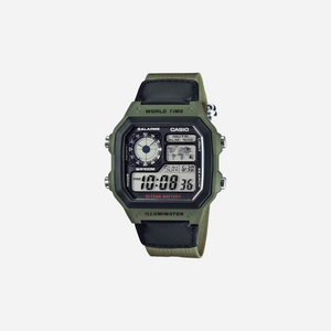 Casio Youth AE-1200WHB-3BV Digital Grey Dial Green Cloth Band Strap Watch