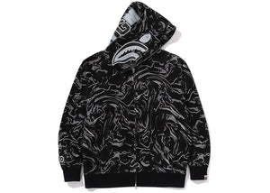 Bape Marbling Camo Shark Relaxed Fit Full Zip Hoodie Black