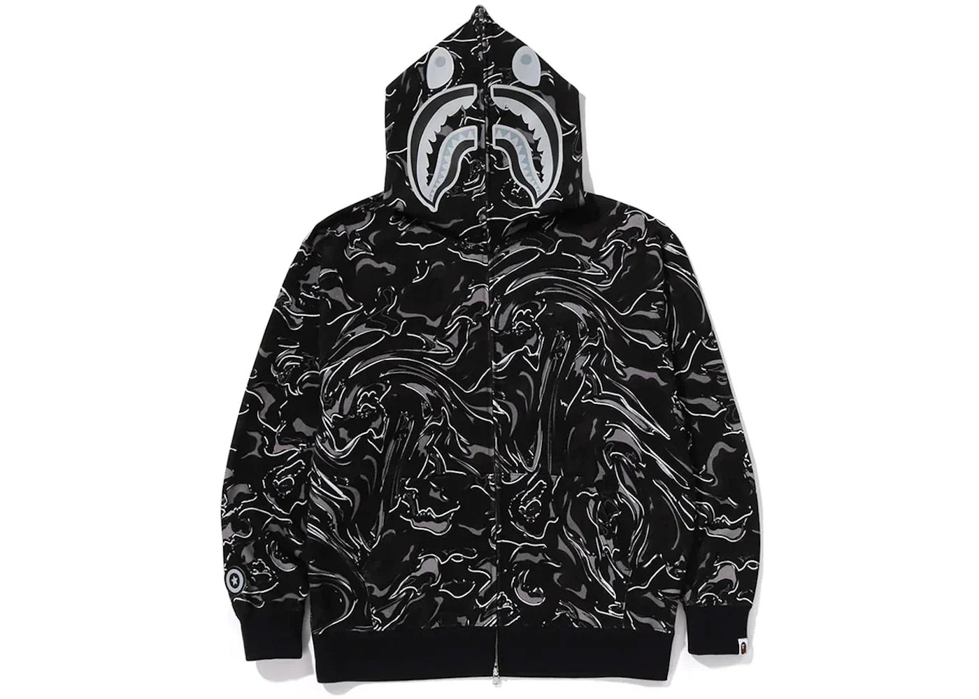 Bape Marbling Camo Shark Relaxed Fit Full Zip Hoodie Black