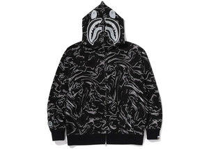 Bape Marbling Camo Shark Relaxed Fit Full Zip Hoodie Black