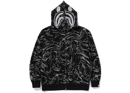 Bape Marbling Camo Shark Relaxed Fit Full Zip Hoodie Black