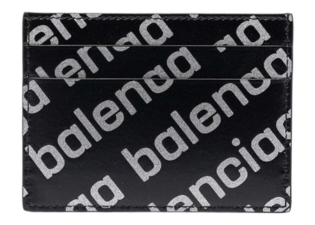 Balenciaga Allover Logo Print Cardholder Black/Silver-tone