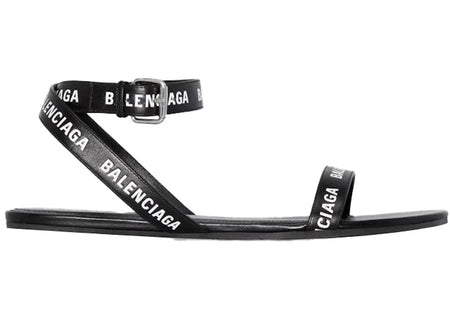 Balenciaga Black Logo Print Sandals Black Leather