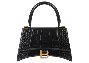 Balenciaga Hourglass Small Top Handle Bag Crocodile Embossed Black