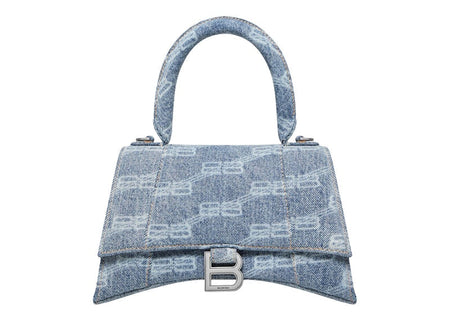 Balenciaga Hourglass Top Handle Small Bb Monogram Denim Bleached Blue