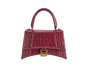Balenciaga Hourglass Top Handle Small Crocodile Embossed Bright Red