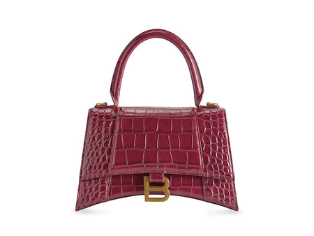 Balenciaga Hourglass Top Handle Small Crocodile Embossed Bright Red