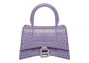 Balenciaga Hourglass Top Handle Xs Crocodile Embossed Lilac