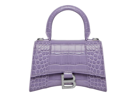 Balenciaga Hourglass Top Handle Xs Crocodile Embossed Lilac