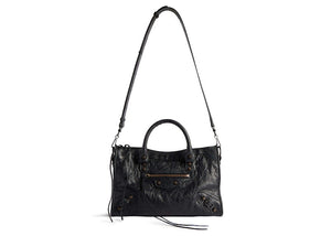 Balenciaga Le City Small Bag In Black Arena Storico Lambskin Brass Hardware Black (8114422Abek1000)