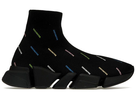 Balenciaga Speed 2.0 AllOver Logo Recycled Knit Black Multicolor