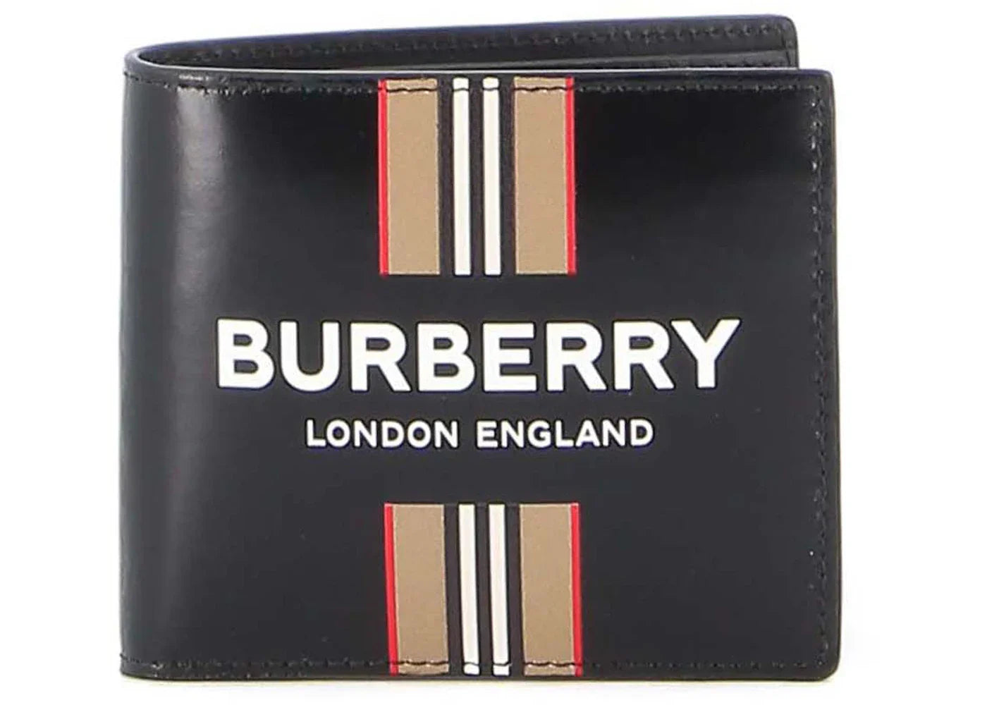 Burberry Bi-Fold Icon Stripe Leather Wallet Black