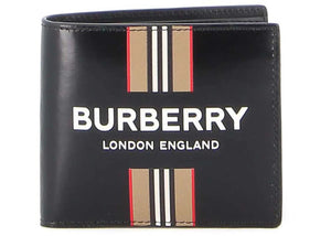 Burberry Bi-Fold Icon Stripe Leather Wallet Black