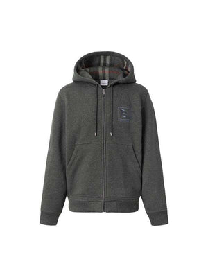 Burberry Letter Graphic Cotton Blend Zip Hoodie Charcoal Grey