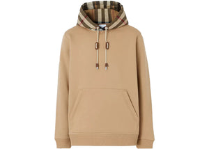 Burberry Check Hood Cotton Hoodie Camel
