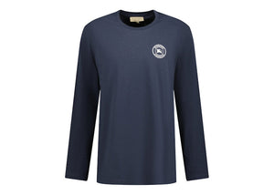 Burberry Embroidered Logo Cotton Long Sleeve T-Shirt Navy