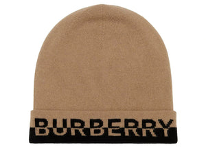 Burberry Embroidered Logo Knitted Beanie Brown