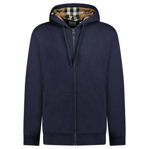 Burberry Hove Check Embroidery Logo Zip Hoodie Navy
