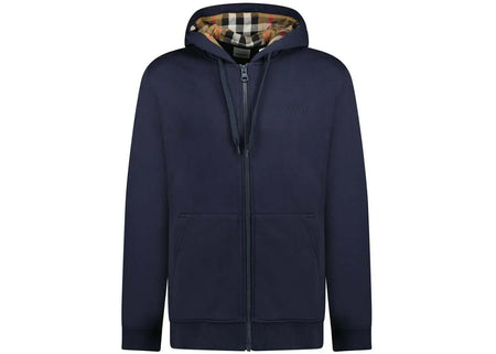 Burberry Hove Check Embroidery Logo Zip Hoodie Navy
