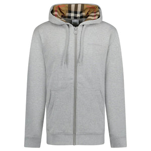 Burberry Hove Check Embroidery Logo Zip Hoodie Pale Grey