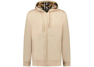 Burberry Hove Check Embroidery Logo Zip Hoodie Soft Fawn
