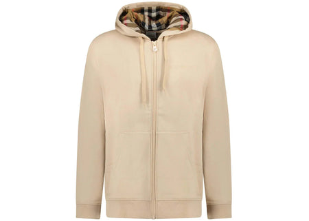 Burberry Hove Check Embroidery Logo Zip Hoodie Soft Fawn