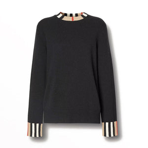 Burberry Icon Stripe Trim Cashmere Sweater Black