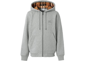Burberry Letter Graphic Cotton Blend Zip Hoodie Pale Grey Melange