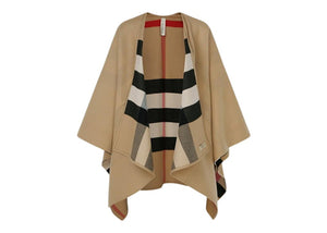 Burberry Reversible Check Merino Wool Poncho Camel/Archive Beige