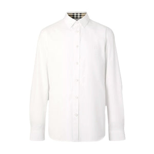 Burberry Slim Fit Monogram Motif Stretch Cotton Poplin Shirt White