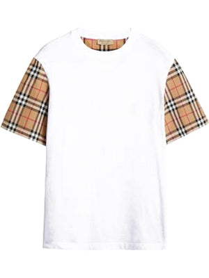Burberry Stretch Check Sleeves Cotton T-Shirt White