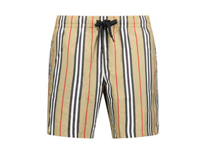 Burberry Striped Check Print Swim Shorts Beige/Brown