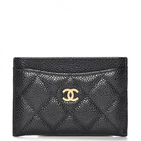 Chanel Classic Card Holder Quilted Caviar Gold-tone Black